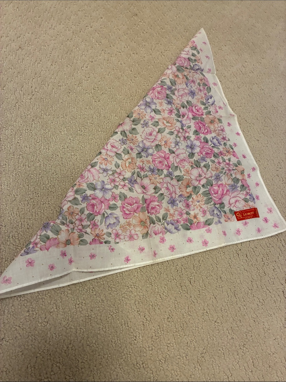 Roseraief Japanese Vintage Floral Cotton Hankie Gold Lurex Accent Rose Print👝